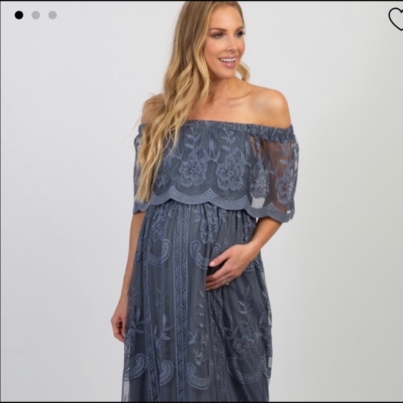 Pink Blush Blue Lace Maternity Dress 